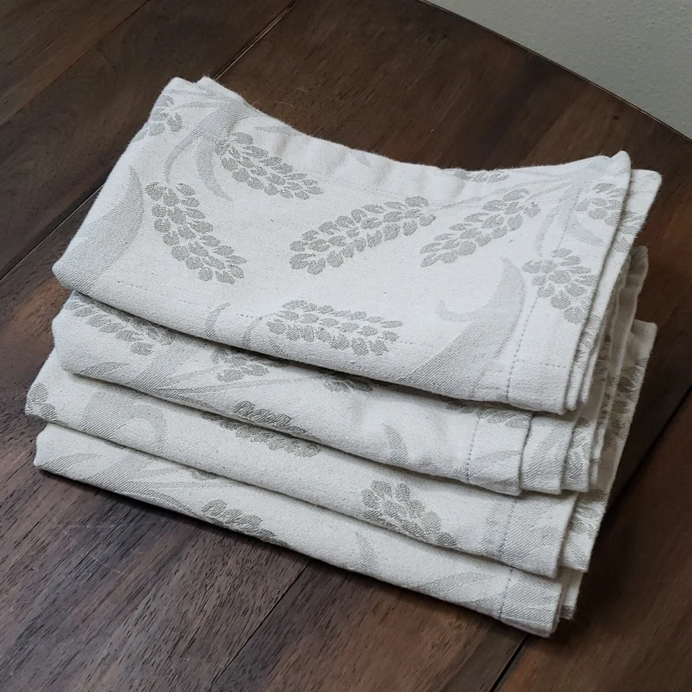 Pottery Barn Flax Floral Cloth Napkins Set of 4